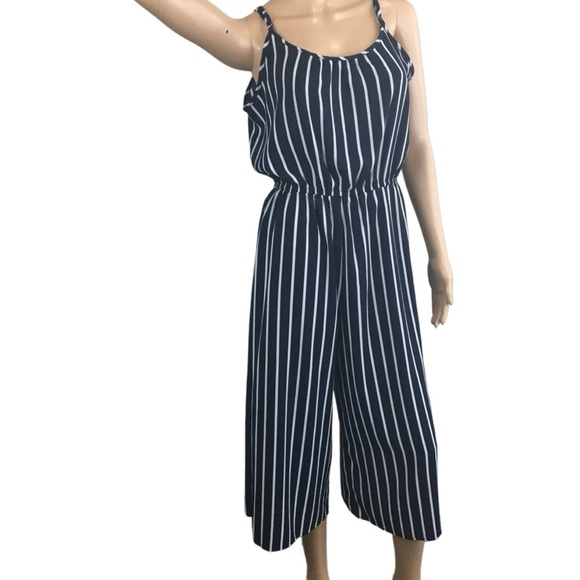 Ambiance Jumpsuit Spaghetti Strap Cropped Length Striped Blue White Size Small - Picture 3 of 15